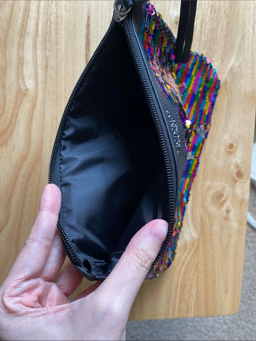 Victoria's Secret Black Trim Multicolor Sequin Cosmetic Pouch (NWOT)